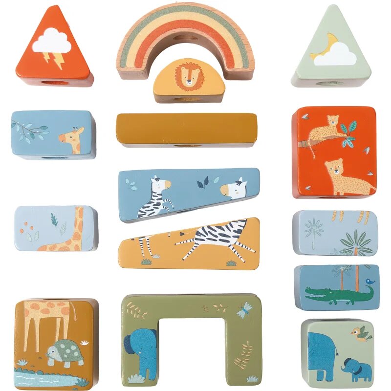 2Kids Toys Shape-Fitting Blocks Safari kocke iz lesa 12m+ 16 kos
