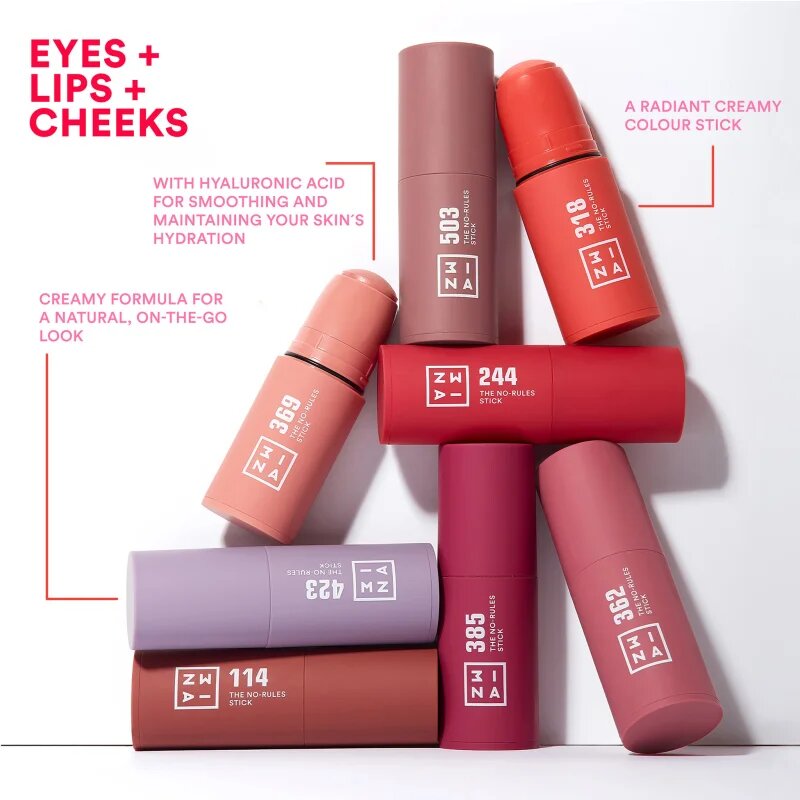 3INA The No-Rules Stick večnamenski svinčnik za oči ustnice in lica odtenek 362 - Pink 5 g