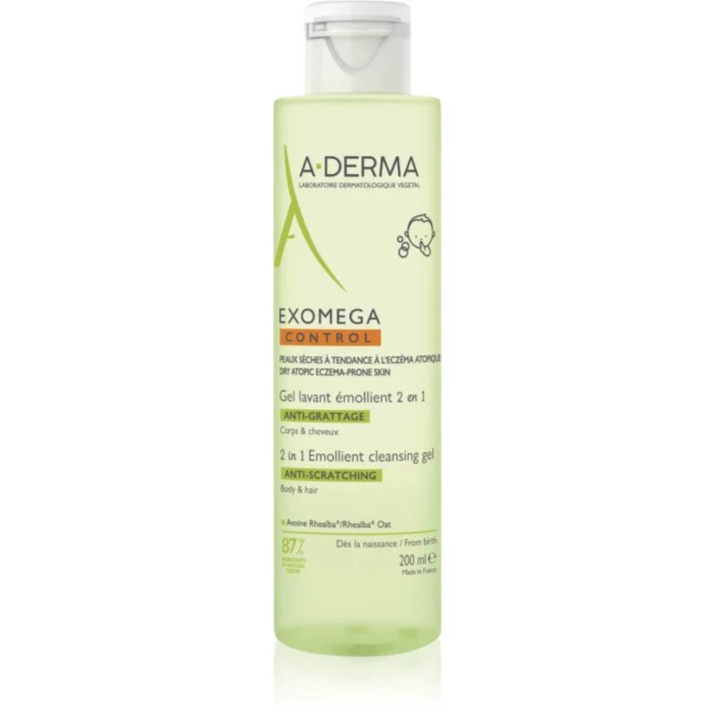 A-Derma Exomega Control 2 in 1 emollient cleansing gel gel za prhanje za suho do atopijsko kožo 200 ml
