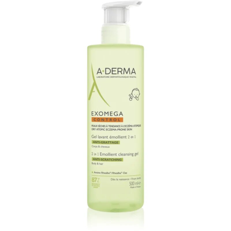 A-Derma Exomega Control 2 in 1 emollient cleansing gel gel za prhanje za suho do atopijsko kožo 500 ml