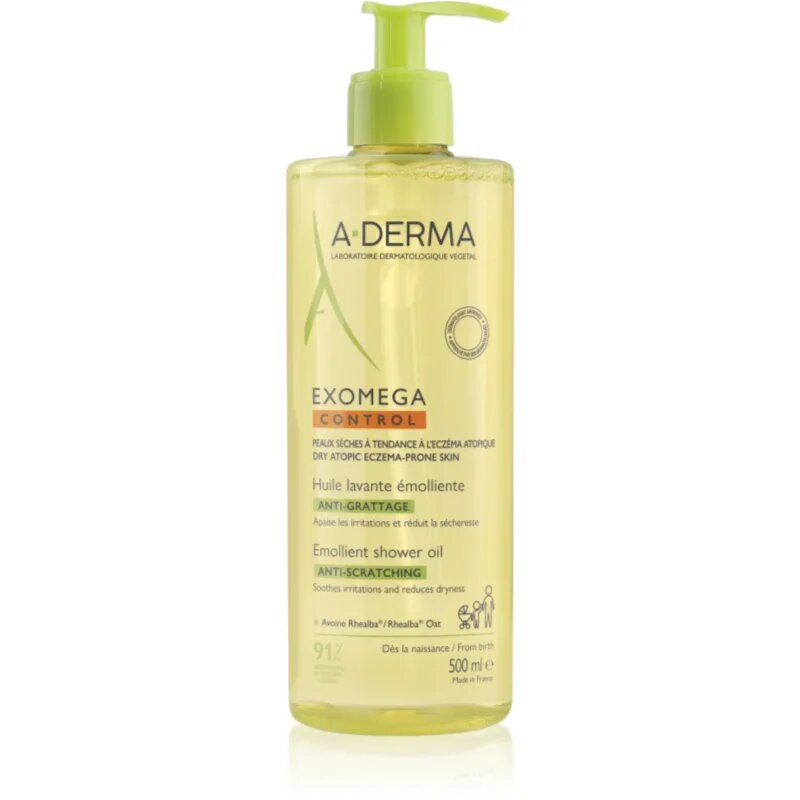 A-Derma Exomega Control Emollient shower oil mehčalno olje za prhanje za suho do atopijsko kožo 500 ml