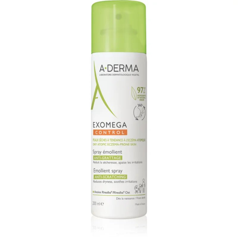 A-Derma Exomega Control Emollient spray vlažilna krema za okrepitev zaščitne bariere občutljive in atopične kože v pršilu 200 ml