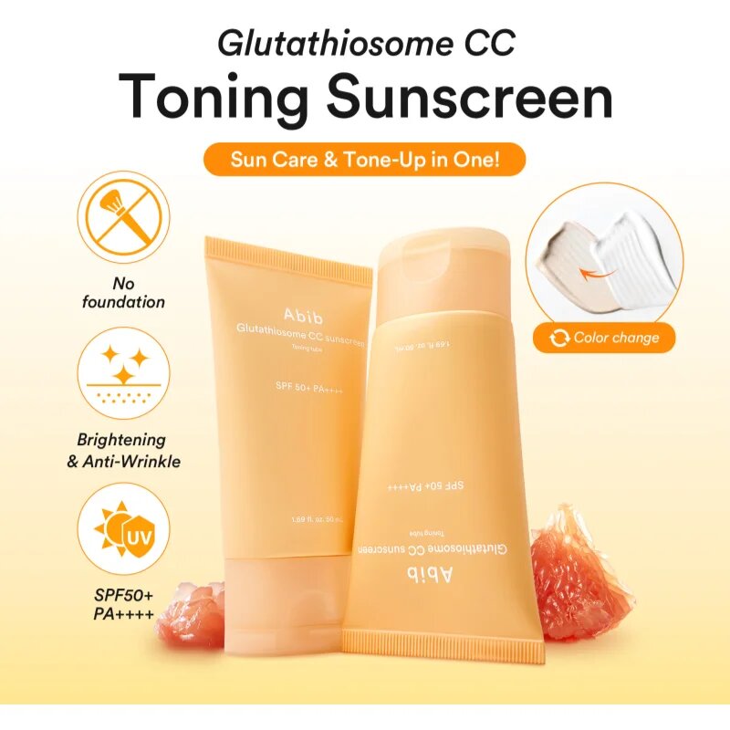 Abib Glutathiosome CC Sunscreen Toning Tube zaščitni tonirani fluid za obraz s posvetlitvenim učinkom SPF 50+ 50 ml