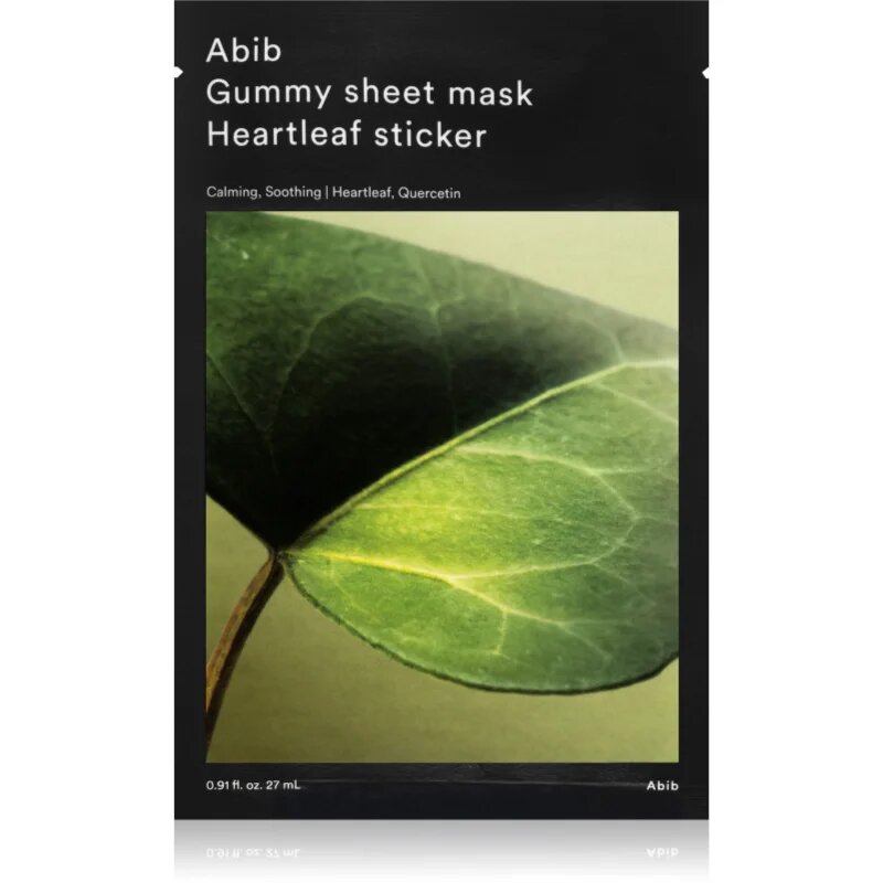 Abib Gummy Sheet Mask Heartleaf Sticker pomirjevalna tekstilna maska primerno tudi za občutljivo in problematično kožo 27 ml