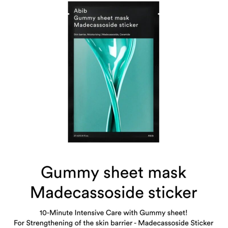 Abib Gummy Sheet Mask Madecassoside Sticker pomirjevalna tekstilna maska za krepitev kožne pregrade 27 ml