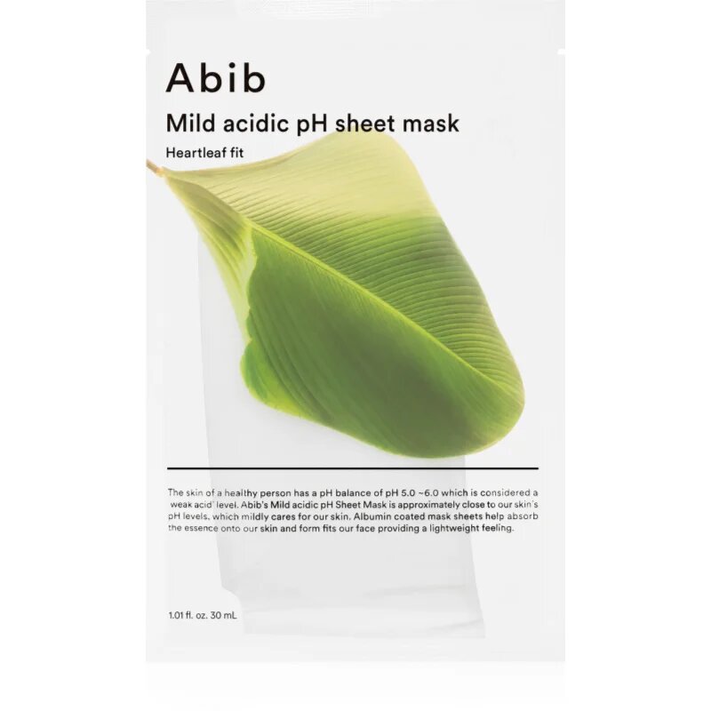 Abib Mild Acidic pH Sheet Mask Heartleaf Fit pomirjevalna tekstilna maska za občutljivo k aknam nagnjeno kožo 30 ml