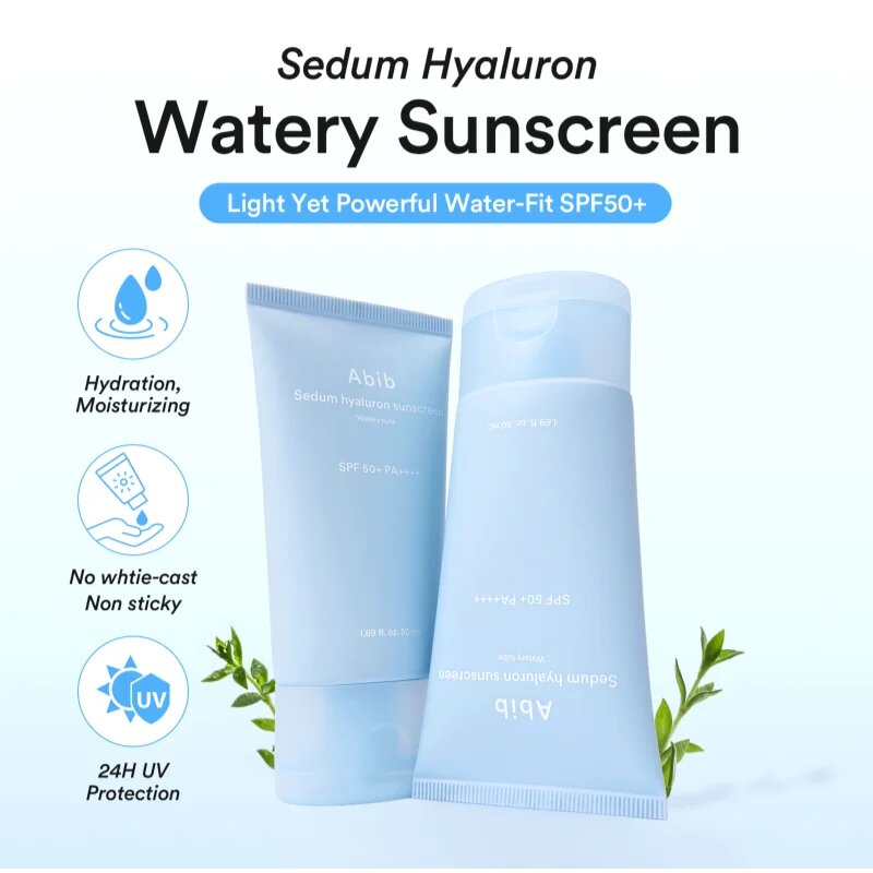 Abib Sedum Hyaluron Watery Tube Sunscreen krema za sončenje za obraz s pomirjajočim učinkom SPF 50+ 50 ml