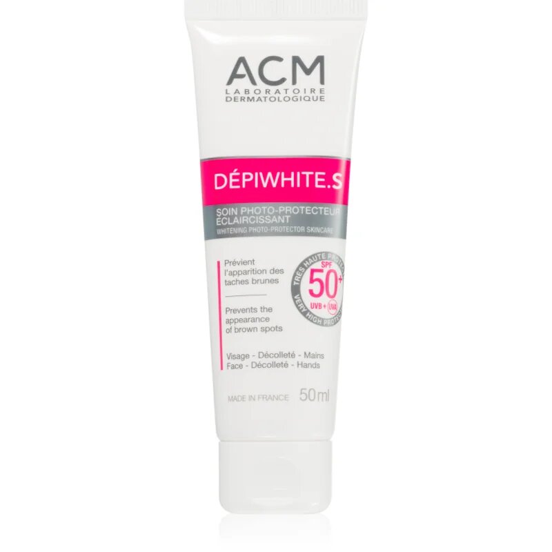 ACM Dépiwhite S zaščitna krema za obraz in dekolte SPF 50+ 50 ml