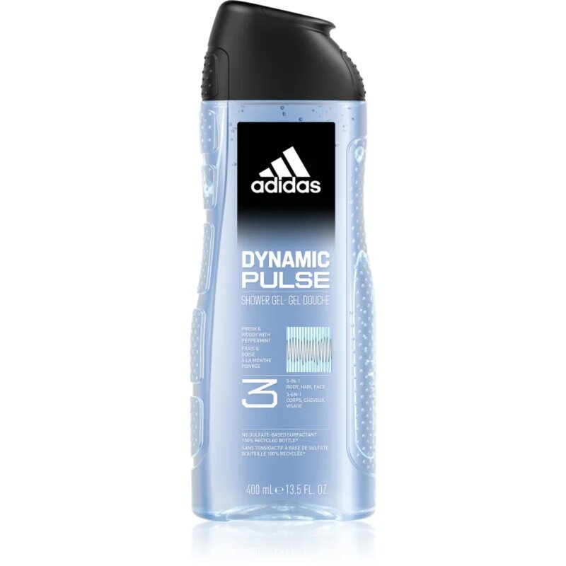 Adidas Dynamic Pulse gel za prhanje za obraz telo in lase 3v1 400 ml
