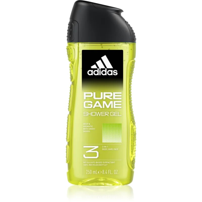Adidas Pure Game gel za prhanje za obraz telo in lase 3v1 za moške 250 ml