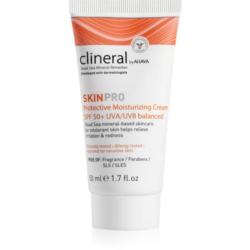 Ahava Clineral SKINPRO vlažilna in zaščitna krema za občutljivo in netolerantno kožo SPF 50 50 ml