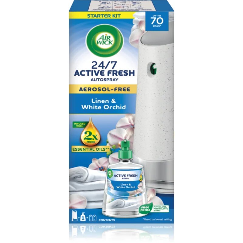 Air Wick Active Fresh Linen & White Orchid avtomatski osvežilec zraka s polnilom 228 ml