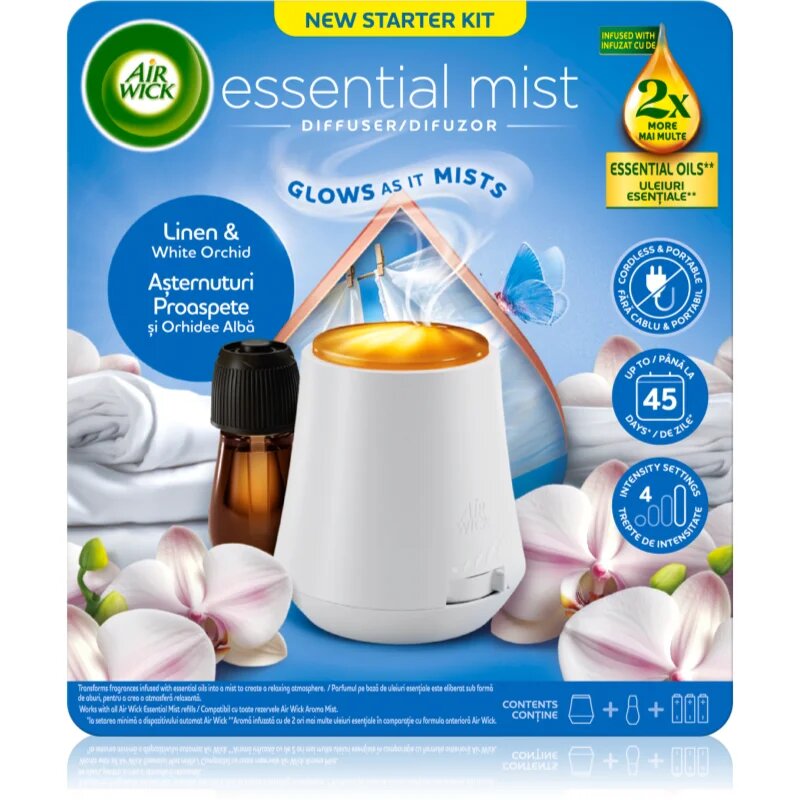 Air Wick Essential Mist Linen & White Orchid aroma difuzor s polnilom 1 kos
