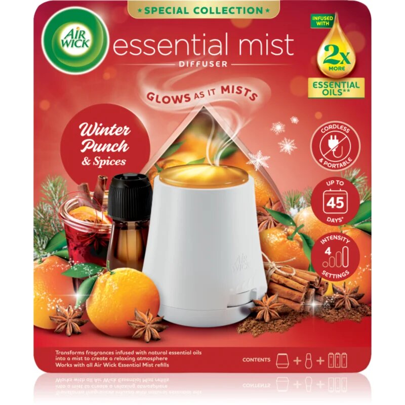 Air Wick Essential Mist Winter Punch & Spices aroma difuzor s polnilom + baterija 20 ml