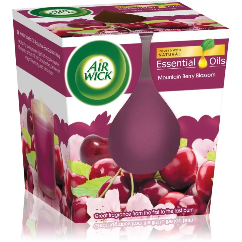Air Wick Essential Oil Mountain Berry Blossom dišeča sveča 105 g