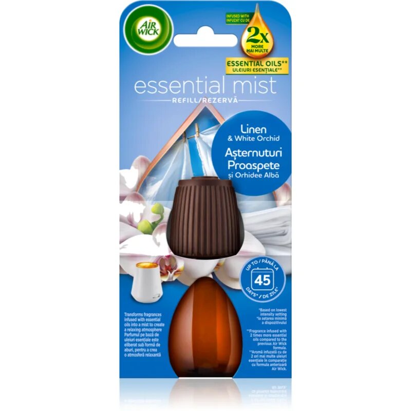 Air Wick Essential Oils Linen & White Orchid nadomestno polnilo za aroma difuzor 20 ml