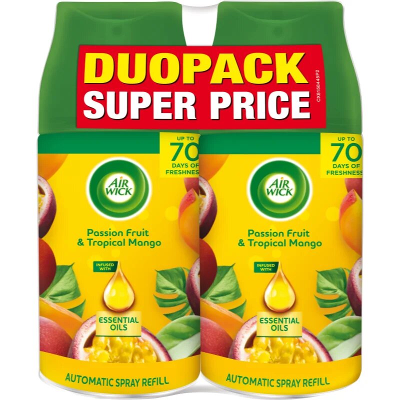 Air Wick Freshmatic Passion Fruit & Tropical Mango osvežilec zraka nadomestno polnilo z vonjem DUO 2x250 ml