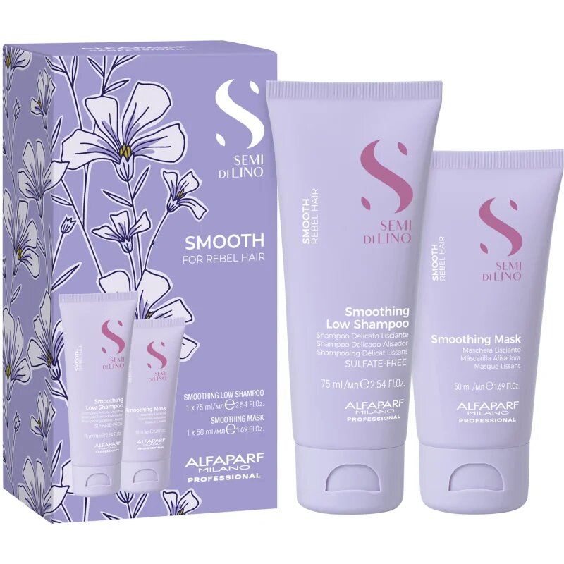 Alfaparf Milano Semi di Lino Smooth Minisize Kit potovalni set za kozmetiko za neobvladljive lase
