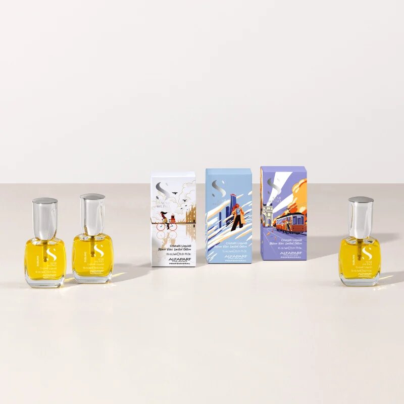 Alfaparf Milano Semi di Lino Sublime Cristalli vlažilno olje za sijaj in mehkobo las Purple box 15 ml