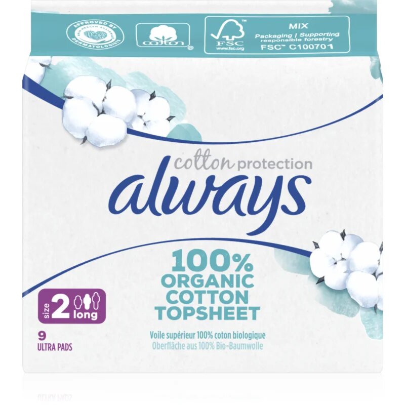 Always Cotton Protection Long vložki brez dodanih dišav 9 kos