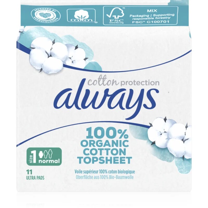 Always Cotton Protection Normal vložki brez dodanih dišav 11 kos
