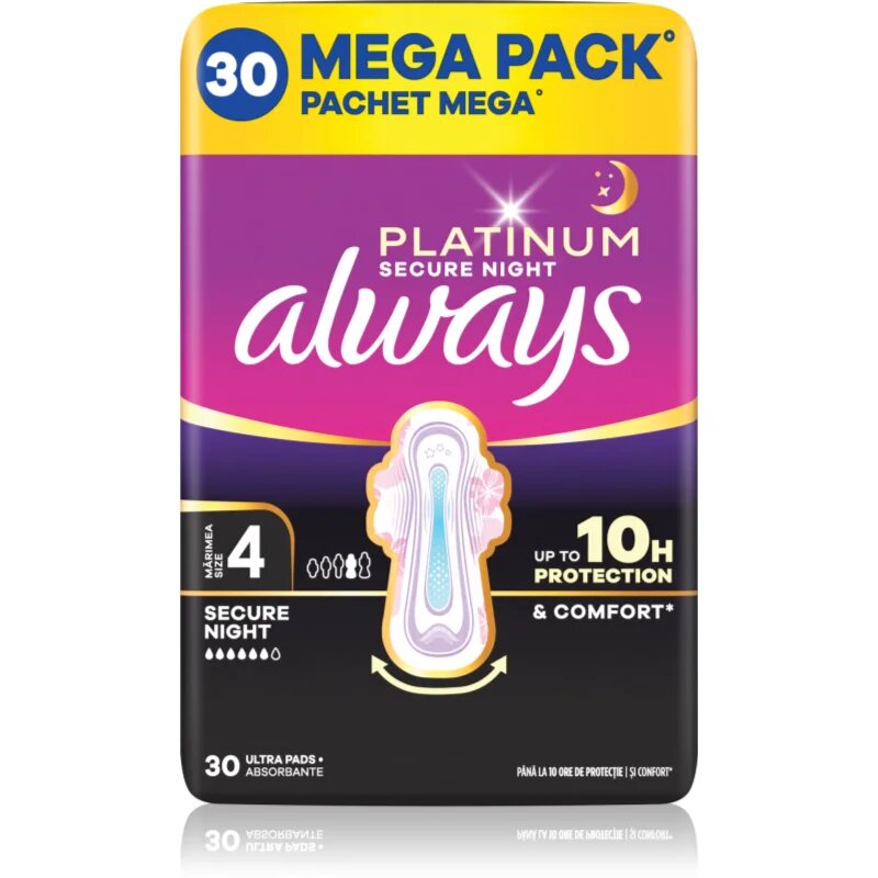 Always Platinum Secure Night Size 4 vložki za noč 30 kos