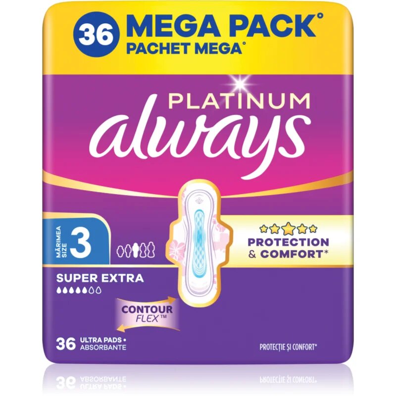 Always Platinum Super Extra Size 3 vložki s krilci 36 kos