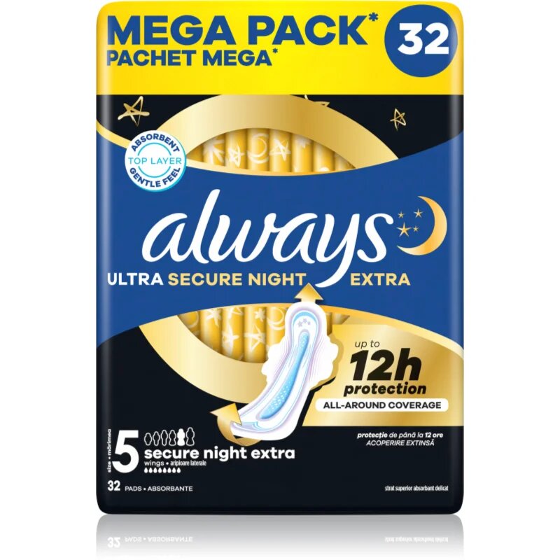 Always Ultra Secure Night Extra Size 5 vložki za noč 32 kos