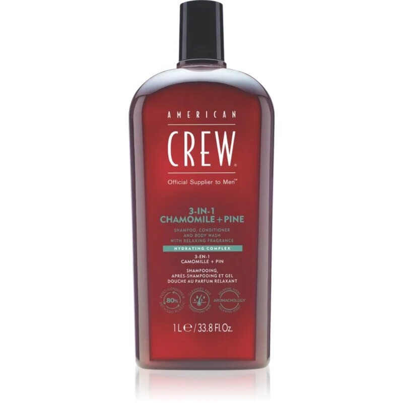 American Crew 3 in 1 Chamimile + Pine 3 v 1 šampon balzam in gel za prhanje za moške 1000 ml
