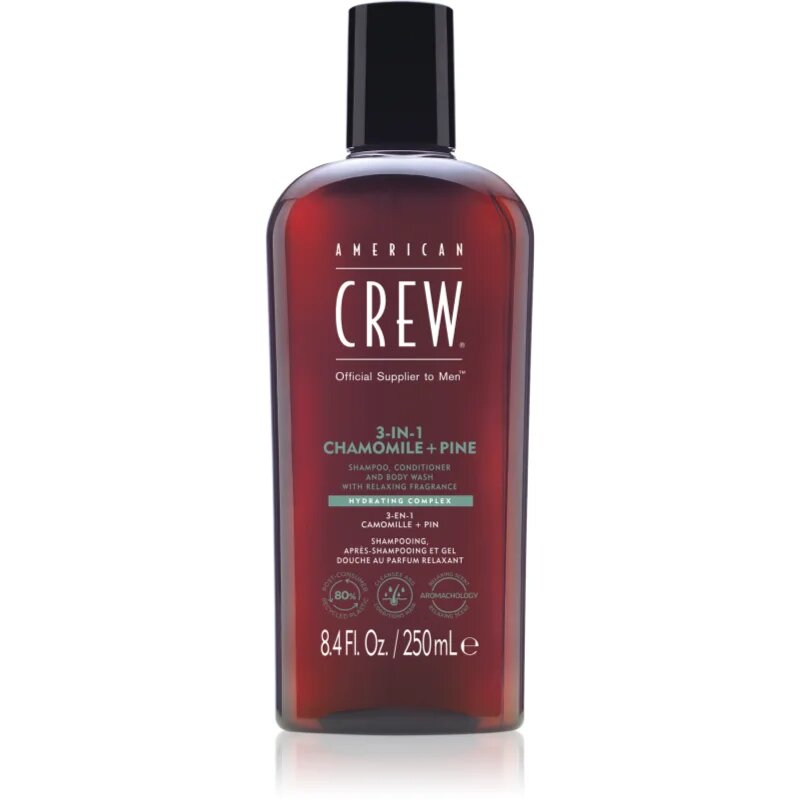American Crew 3 in 1 Chamimile + Pine 3 v 1 šampon balzam in gel za prhanje za moške 250 ml