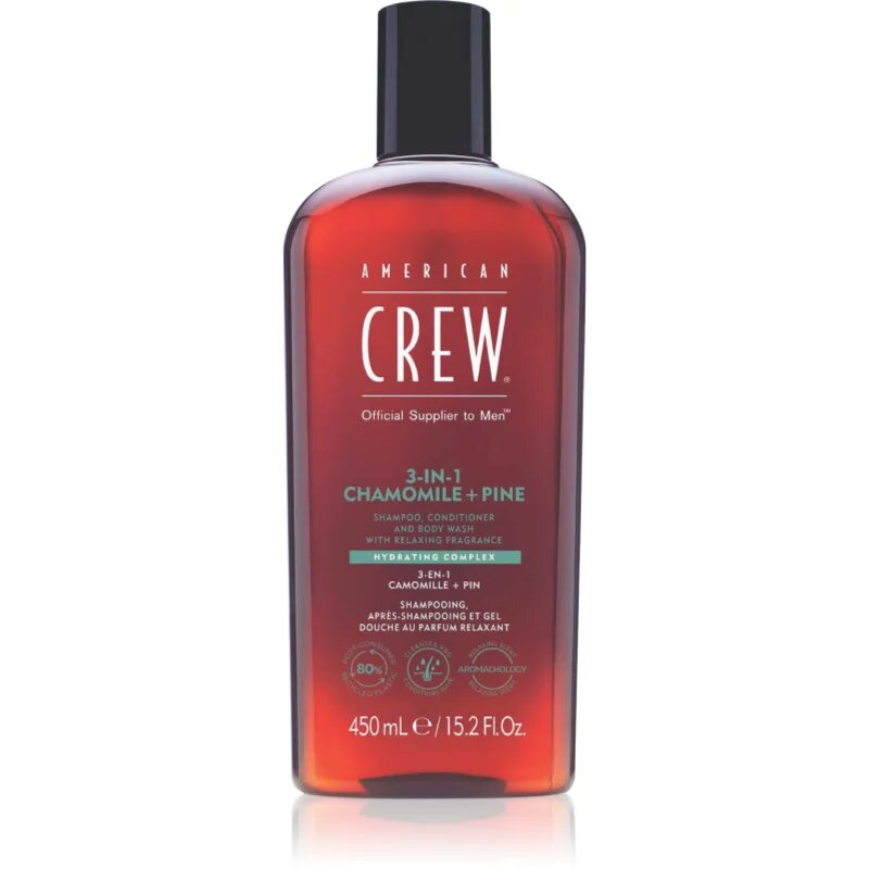 American Crew 3 in 1 Chamimile + Pine 3 v 1 šampon balzam in gel za prhanje za moške 450 ml