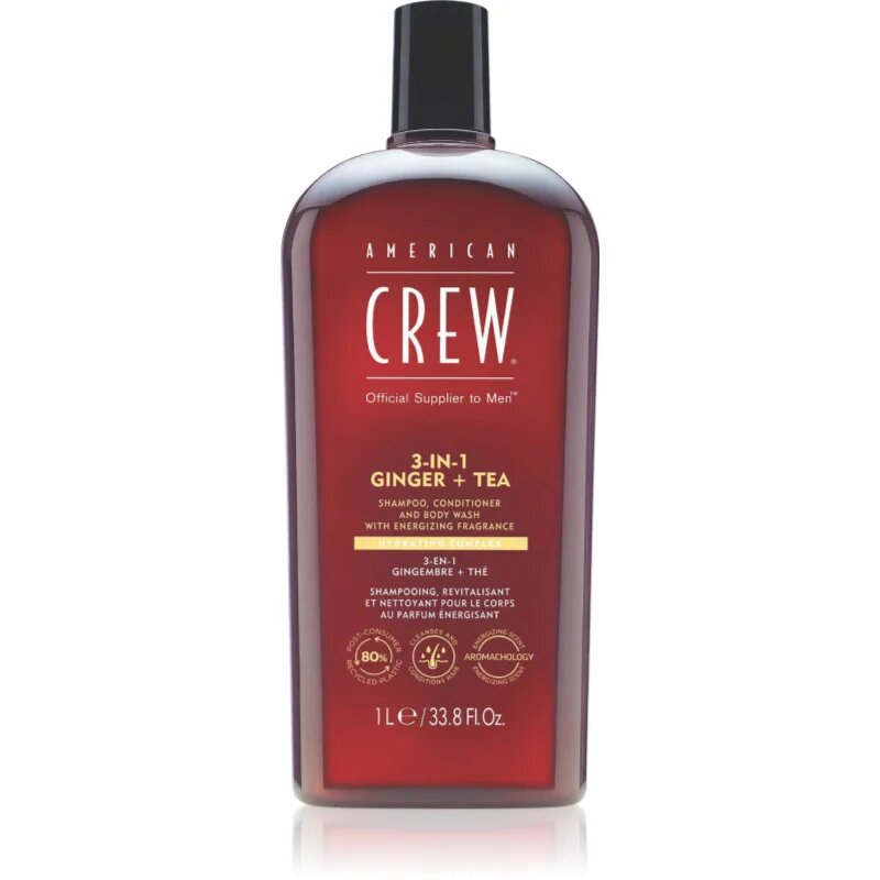 American Crew 3 in 1 Ginger + Tea 3 v 1 šampon balzam in gel za prhanje za moške 1000 ml
