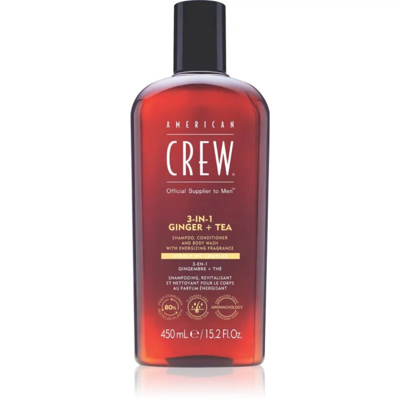 American Crew 3 in 1 Ginger + Tea 3 v 1 šampon balzam in gel za prhanje za moške 450 ml