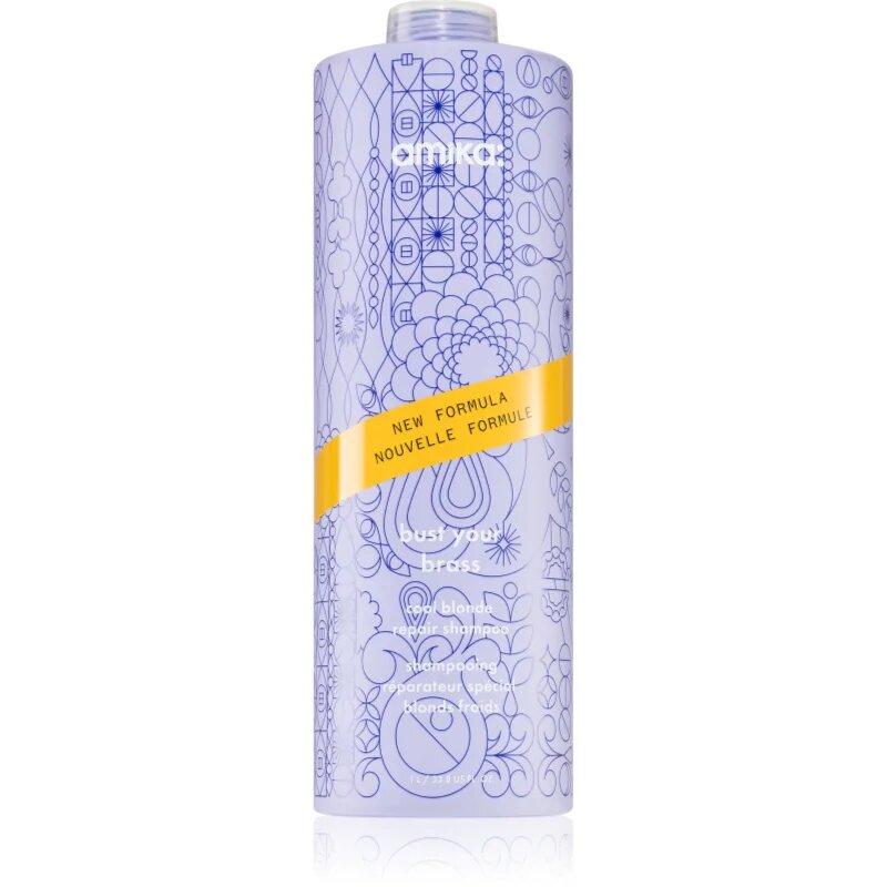 amika Bust Your Brass Cool Blonde vijoličen toniran šampon za blond in sive lase 1000 ml
