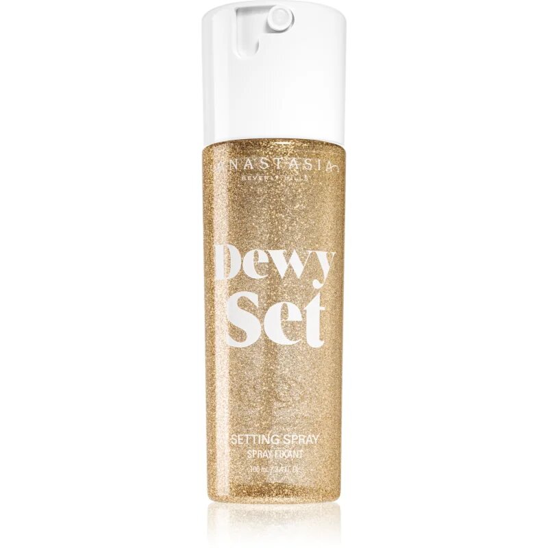 Anastasia Beverly Hills Dewy Set Setting Spray posvetlitvena meglica za obraz z vonjem Coconut & Vanilla 100 ml