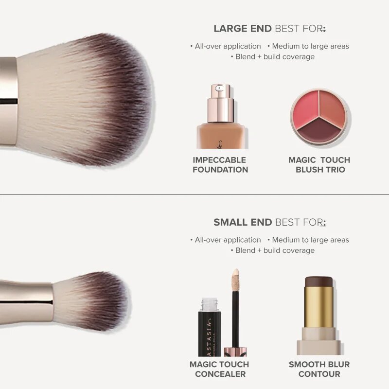 Anastasia Beverly Hills Impeccable Foundation & Face Brush obojestranski univerzalen make-up čopič 1 kos