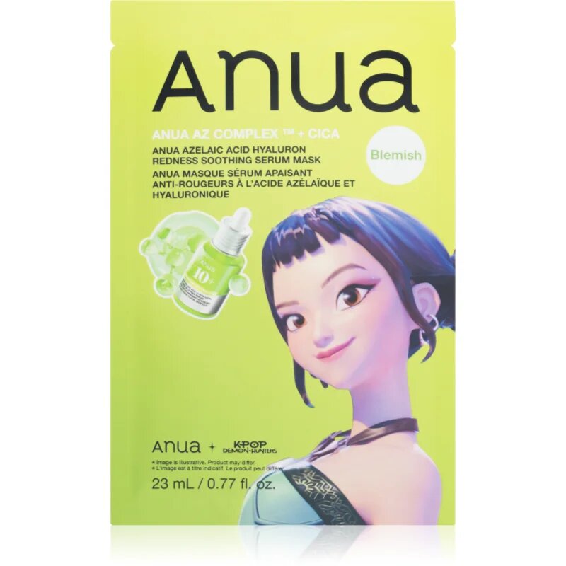 Anua K-Pop Demon Hunters Azelaic Acid Hyaluron Redness Soothing Serum Mask pomirjevalna tekstilna maska z vlažilnim učinkom 23 ml