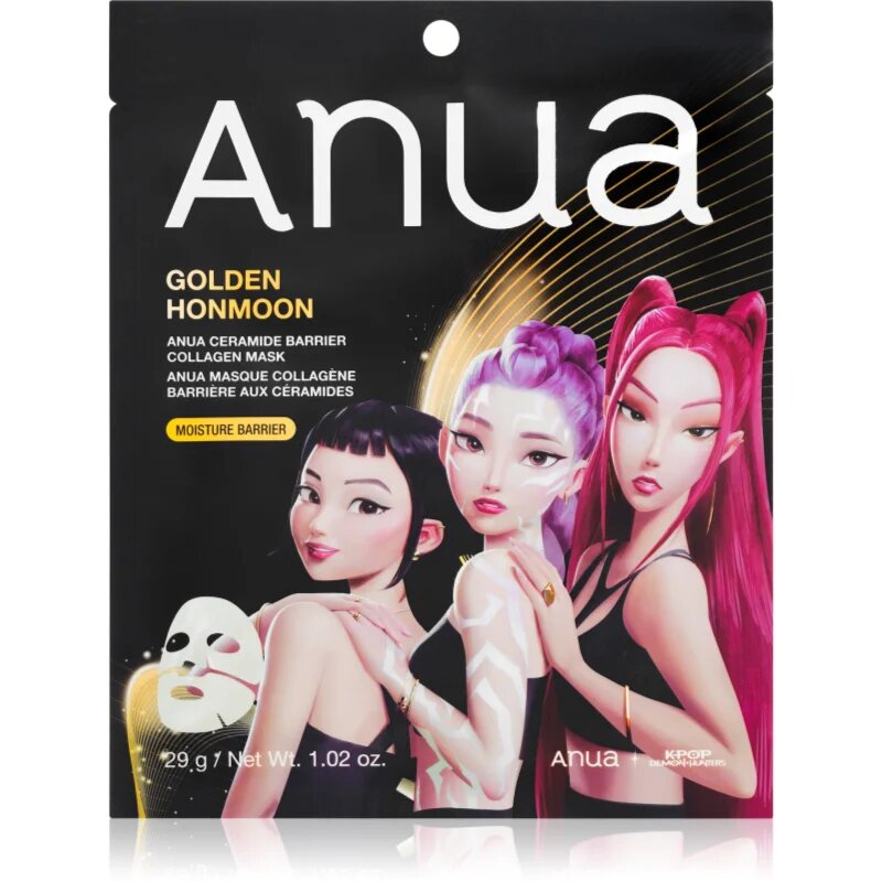 Anua K-Pop Demon Hunters Ceramide Barrier Collagen Mask gladilna maska iz platna z gelasto teksturo 29 g