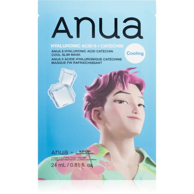 Anua K-Pop Demon Hunters Hyaluronic Acid 8 + Catechin vlažilna tekstilna maska s hladilnim učinkom 23 ml