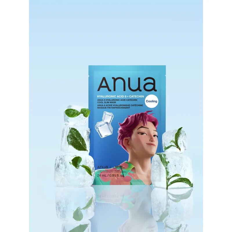 Anua K-Pop Demon Hunters Hyaluronic Acid 8 + Catechin vlažilna tekstilna maska s hladilnim učinkom 23 ml