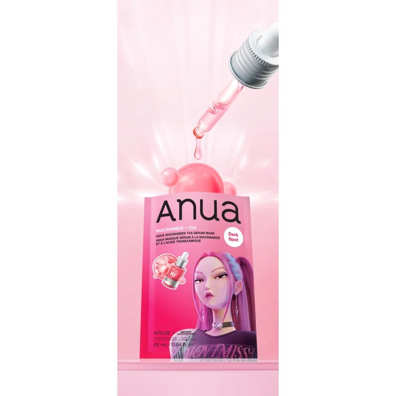 Anua K-Pop Demon Hunters Niacinamide TXA Serum Mask revitalizacijska maska iz platna z vlažilnim učinkom 28 ml