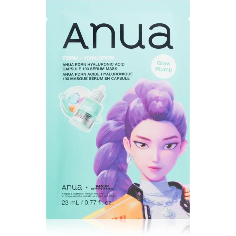 Anua K-Pop Demon Hunters PDRN + Hyaluronic Acid Capsule 100 Serum Mask vlažilna tekstilna maska za posvetlitev in zgladitev kože 23 ml
