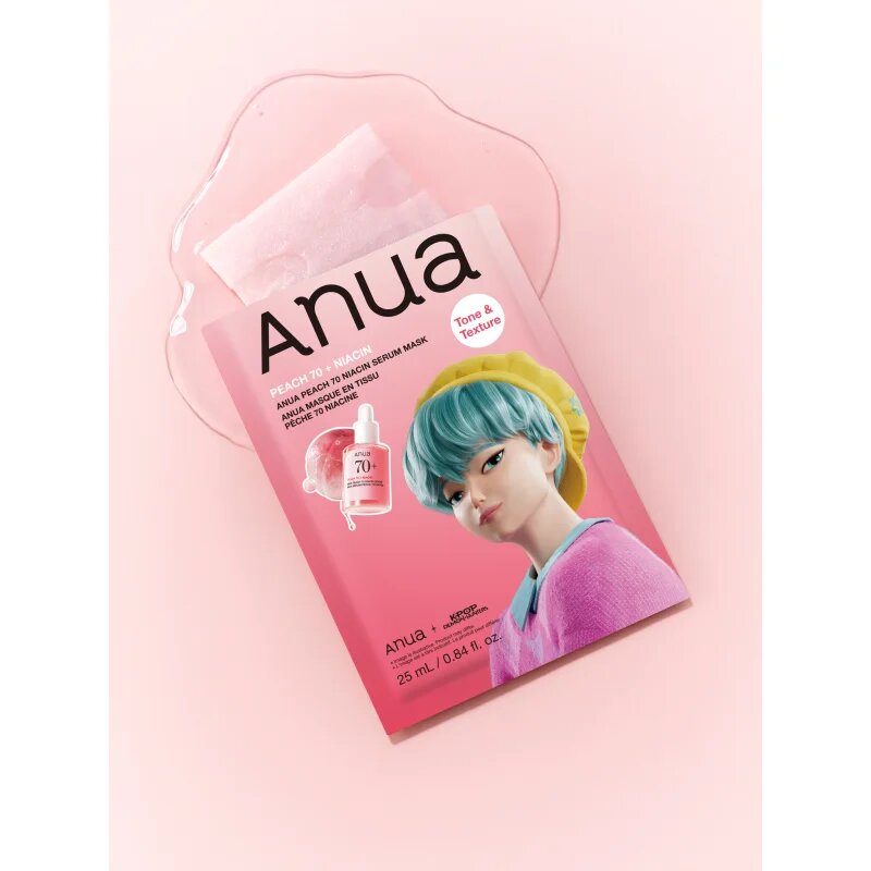 Anua K-Pop Demon Hunters Peach 70% Niacin Mask posvetlitvena maska za obraz s kolagenom 1 kos