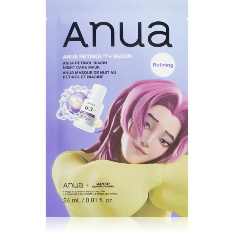 Anua K-Pop Demon Hunters Retinol Niacin Night Care Mask nočna maska za obnovo kože za gube 24 ml