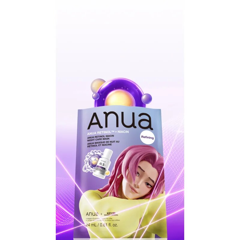 Anua K-Pop Demon Hunters Retinol Niacin Night Care Mask nočna maska za obnovo kože za gube 24 ml