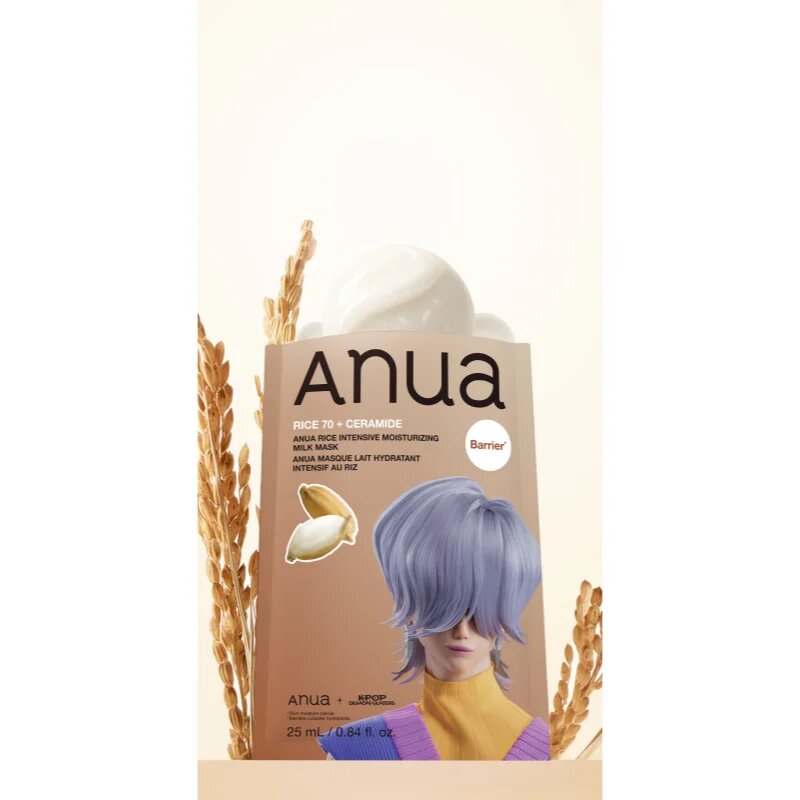 Anua K-Pop Demon Hunters Rice 70 + Ceramide negovalna maska iz platna za krepitev kožne pregrade 25 ml