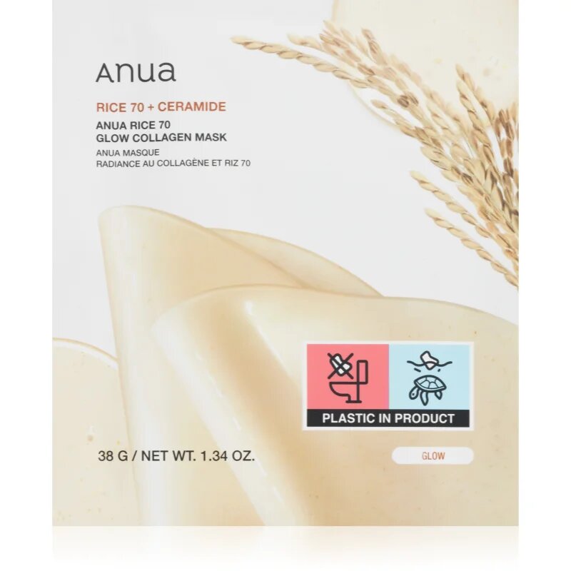 Anua Rice 70% + Ceramide Glow Collagen Mask posvetlitvena maska za obraz s kolagenom 1 kos