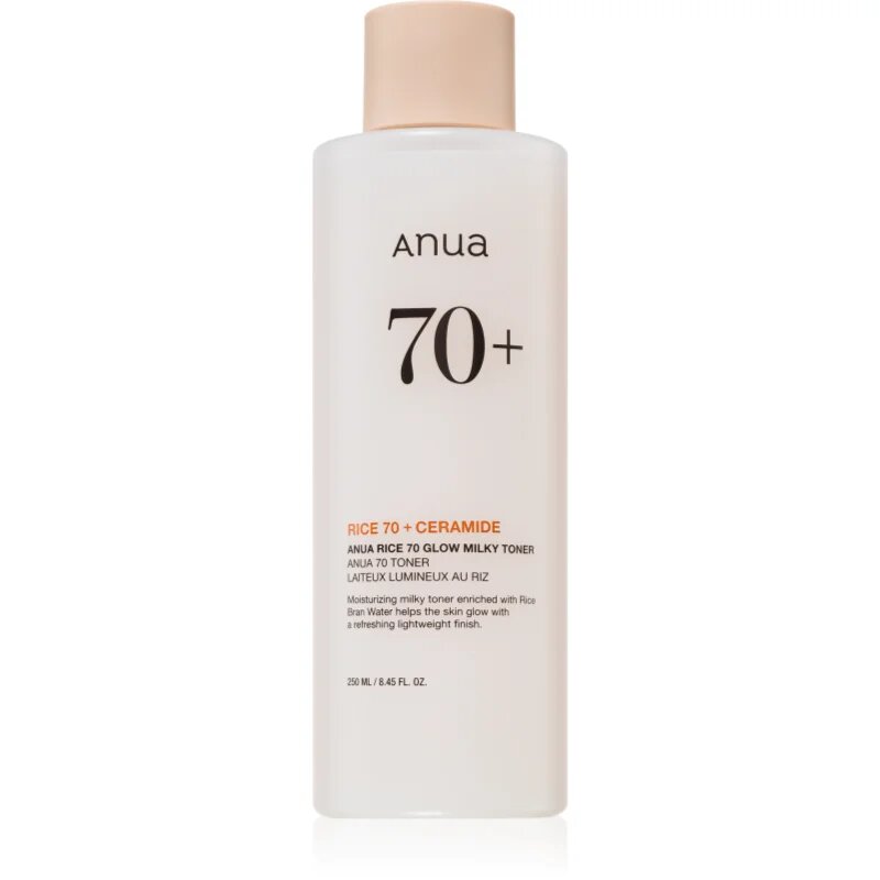 Anua Rice 70+ Glow Milky Toner vlažilni tonik za osvetlitev kože 250 ml