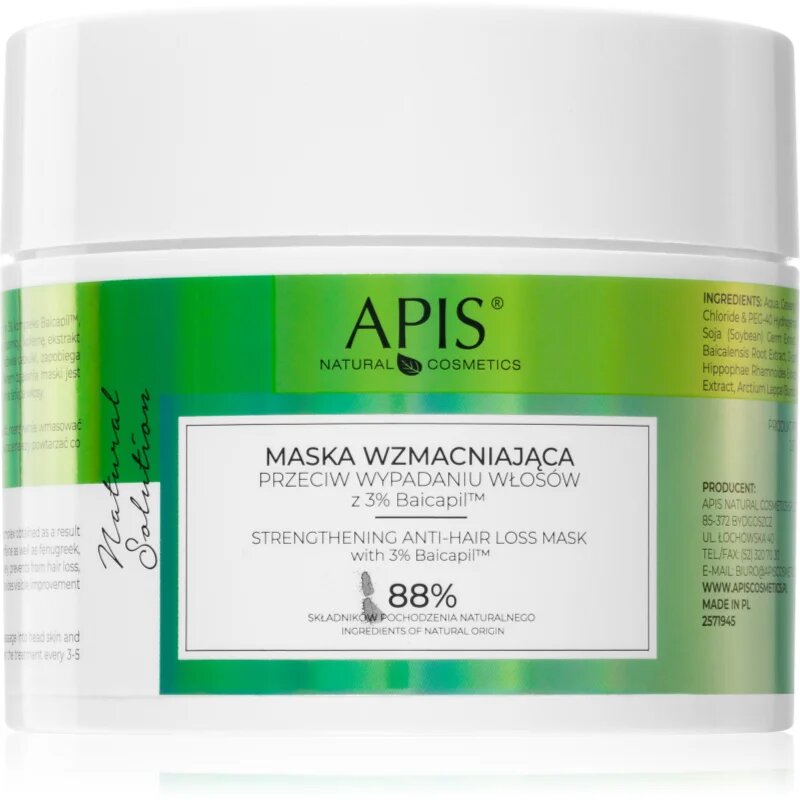 Apis Natural Cosmetics Natural Solution 3% Baicapil maska za okrepitev las za oslabljene lase ki so nagnjeni k izpadanju 200 ml