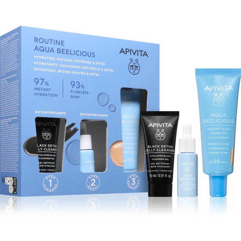 Apivita Aqua Beelicious Hydrating & Natural Coverage Routine Set set za osvetljevanje kože in hidratacijo